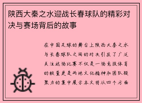 陕西大秦之水迎战长春球队的精彩对决与赛场背后的故事